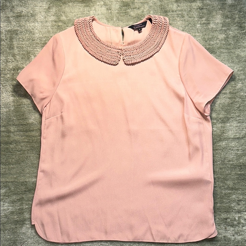 Chic Pink Blouse with Embellished Collar